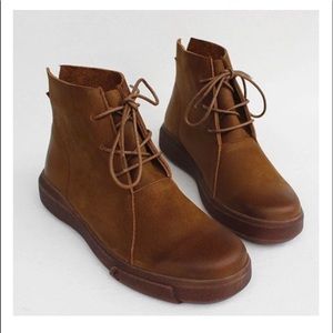 NEW- Brown leather lace-up ankle boots, size 8